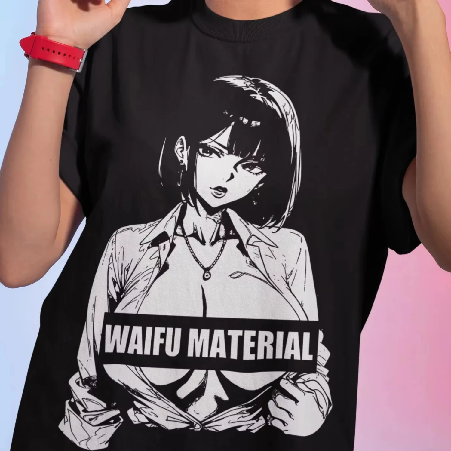 New Year's Hot Sales, Waifu Material Anime Office Lady T-Shirt _ Kawaii Salarywoman Illustration， Men's Short Sleeved T-shirt