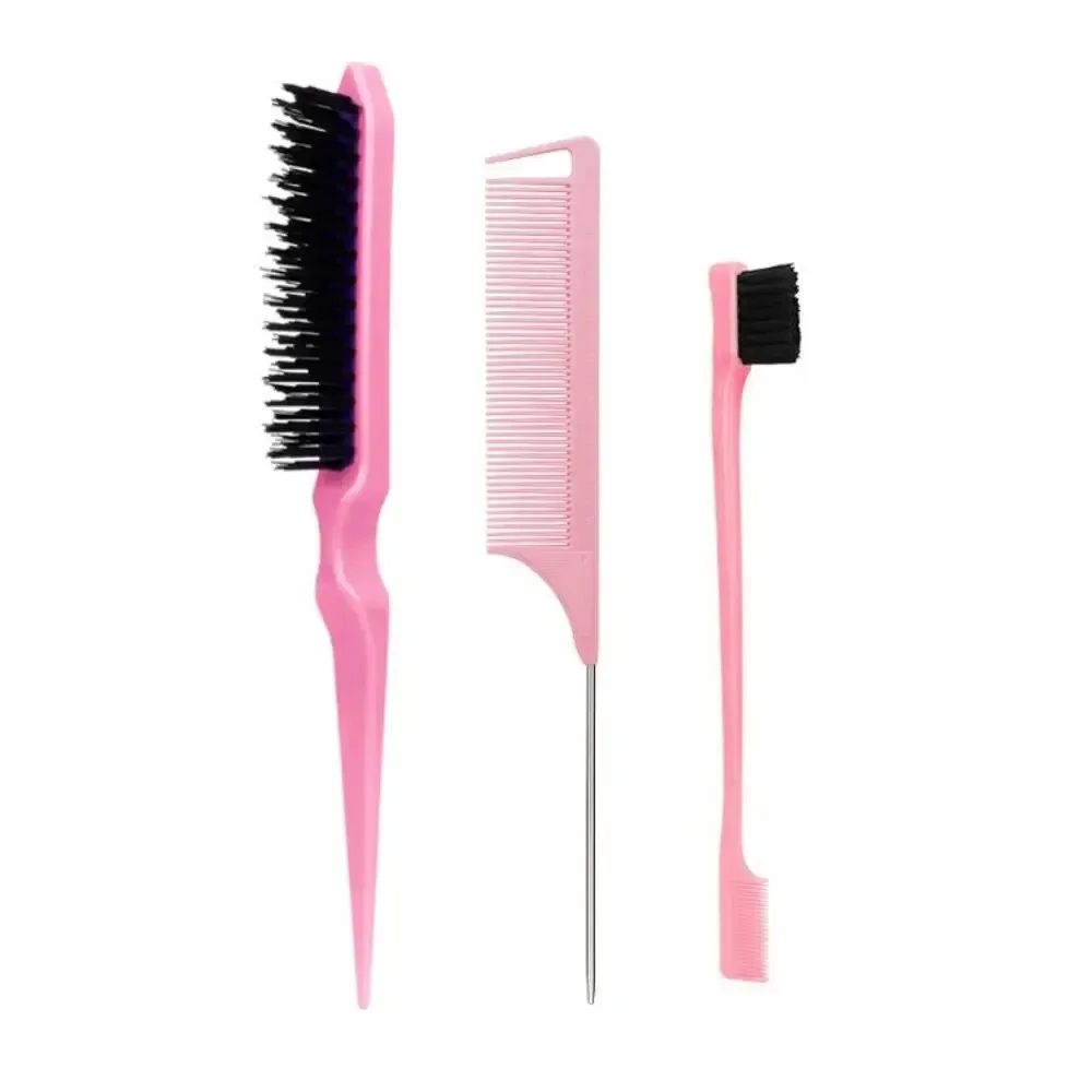 5-teiliges Haarstyling-Set mit Rattenschwanzkamm, Doppelendiger Augenbrauenbürste, Dreireihiger Haarbürste, Haarstyler und Salon-Styling-Kit