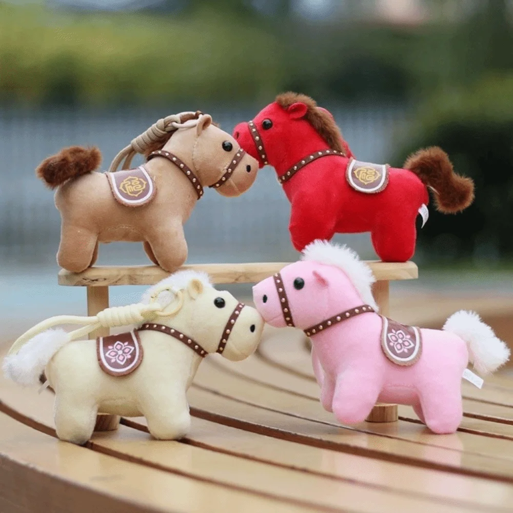 Steed boneca pônei pingente de pelúcia estilo chinês presente de ano novo chinês fofo mochila pingente cavalo de pelúcia chaveiro decoração para casa