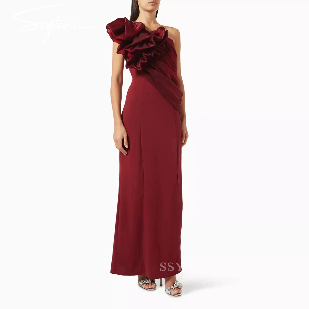 

SSYTENS Modern Burgundy Evening Dresses Ruffles One Shoulder Prom Dresses for Women 2026 Customiz Sleeveless Mermaid Formal Gown