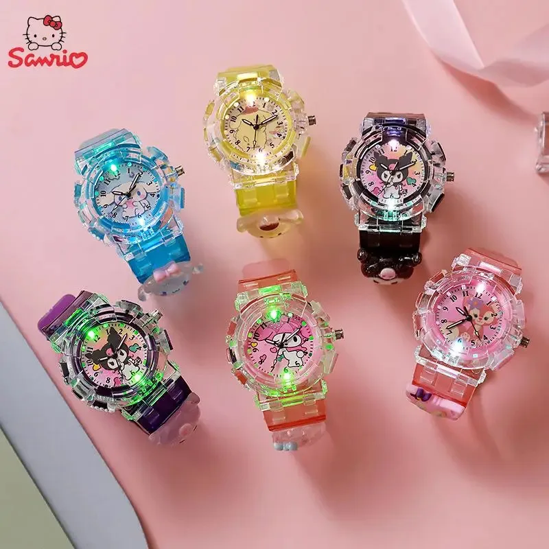 Anime Sanrio Led Luminous Watches Kawaii Kuromi My Melody Hello Kitty Cinnamoroll Children Watch Kids Birthday Kids Gifts
