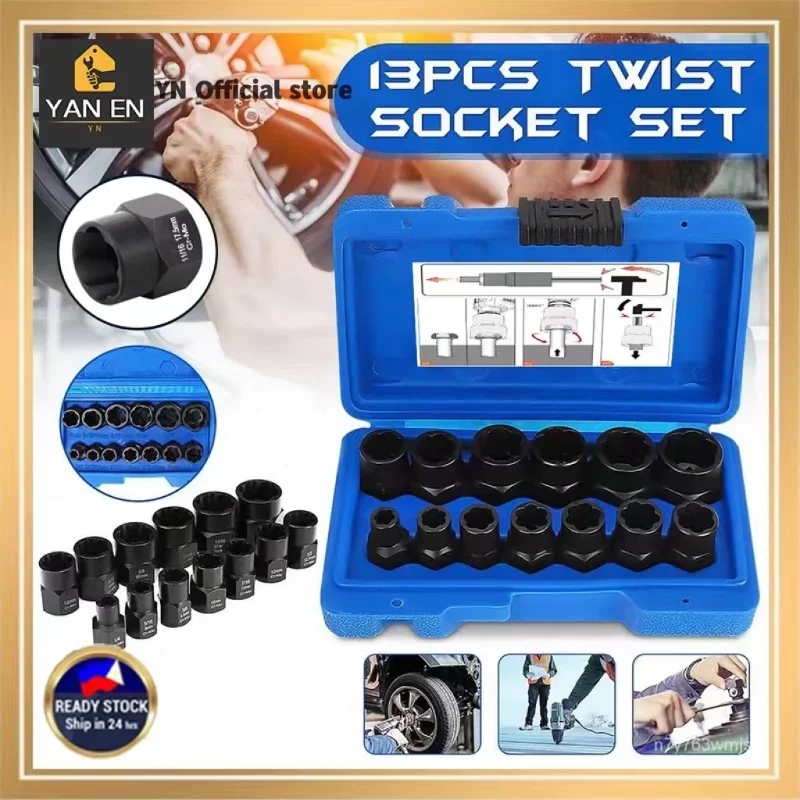 Impacto Danificado Parafuso e Porca Parafuso Removedor Kit Extrator Chave Soquete Conjunto de Remoção 10 Pcs 13 Pcs