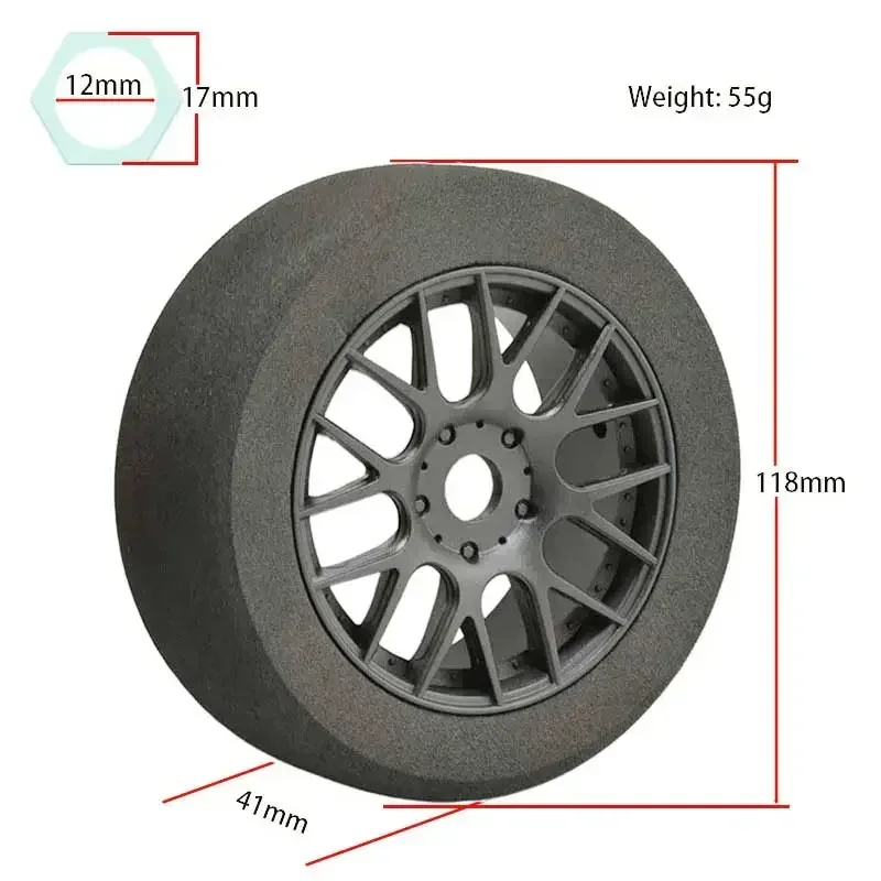 17mm Hex 1/8 RC Foam Tires Wheel Rims 118mm Set for HSP HPI Racing Car