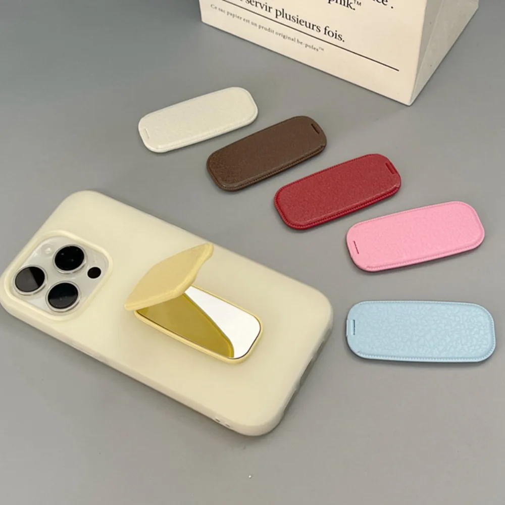 

Модное кожаное складное мини-зеркало для макияжа с узором, клейкая подставка для телефона, горизонтальная и вертикальная установка, портативная настольная подставка двойного назначения