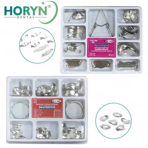 36/100 Uds. Matriz de suministros dentales con clip de resorte NO.1.330 matrices metálicas contorneadas seccionales kit completo para reemplazo de dientes