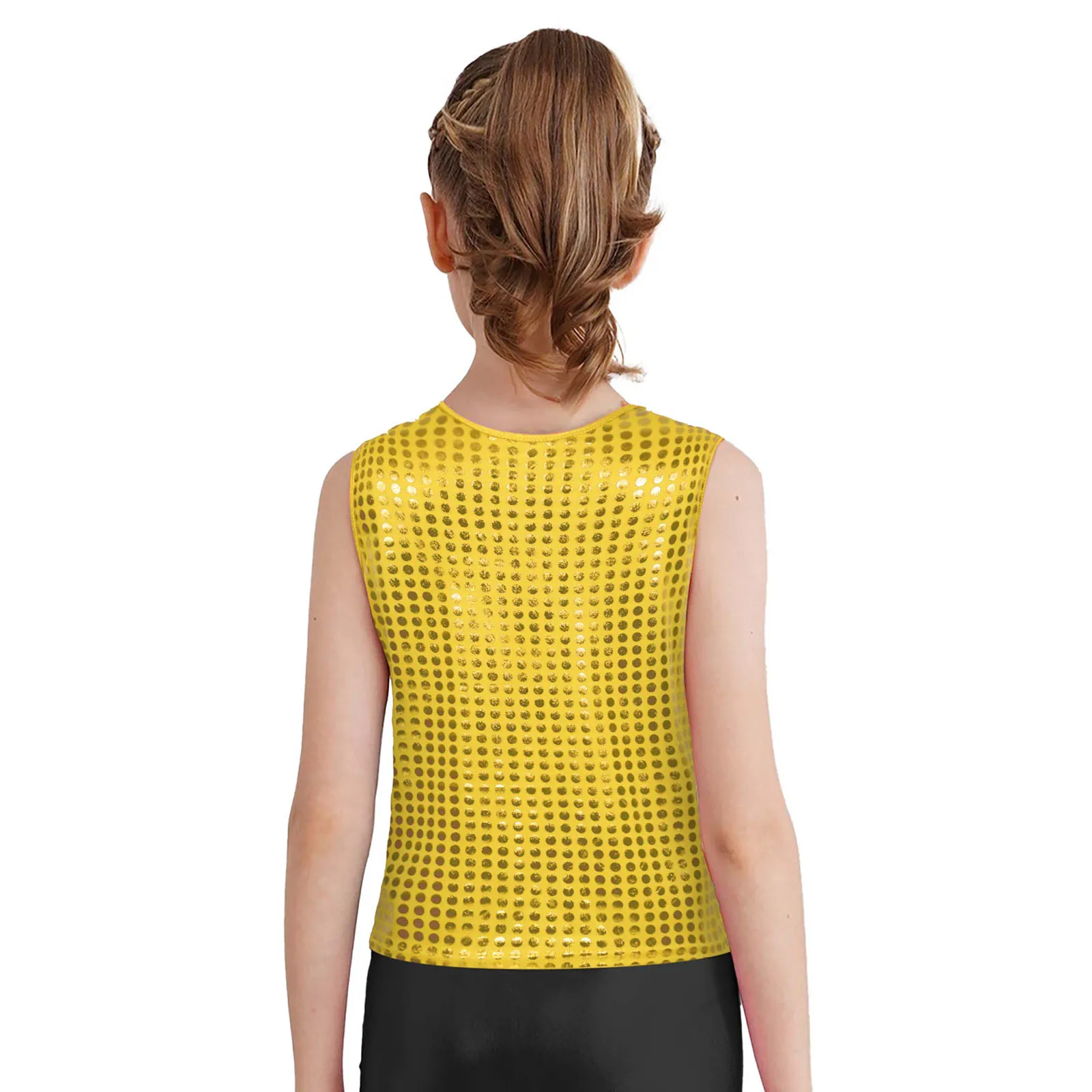 Kids Girls Boys Jazz Hip-hop Street Dance Vest Metallic Shiny Dots Sleeveless Tank Top Cheerleading Stage Performance Costume