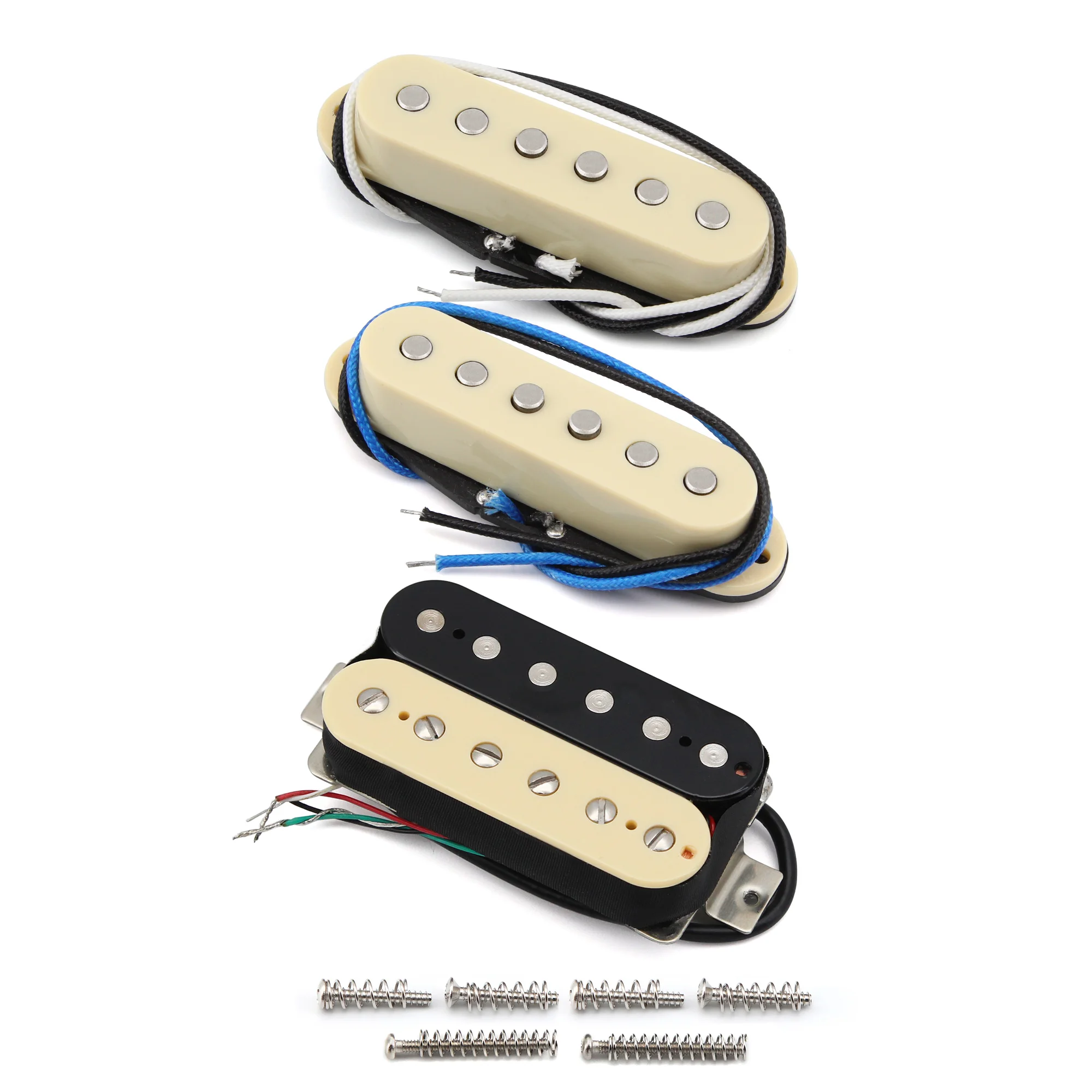 FLEOR 3pcs Alnico 5 Staggered Single Coil Pickup and Humbucker Guitar Pickup SSH Set 6K+6K+8K for Electric Guitar
