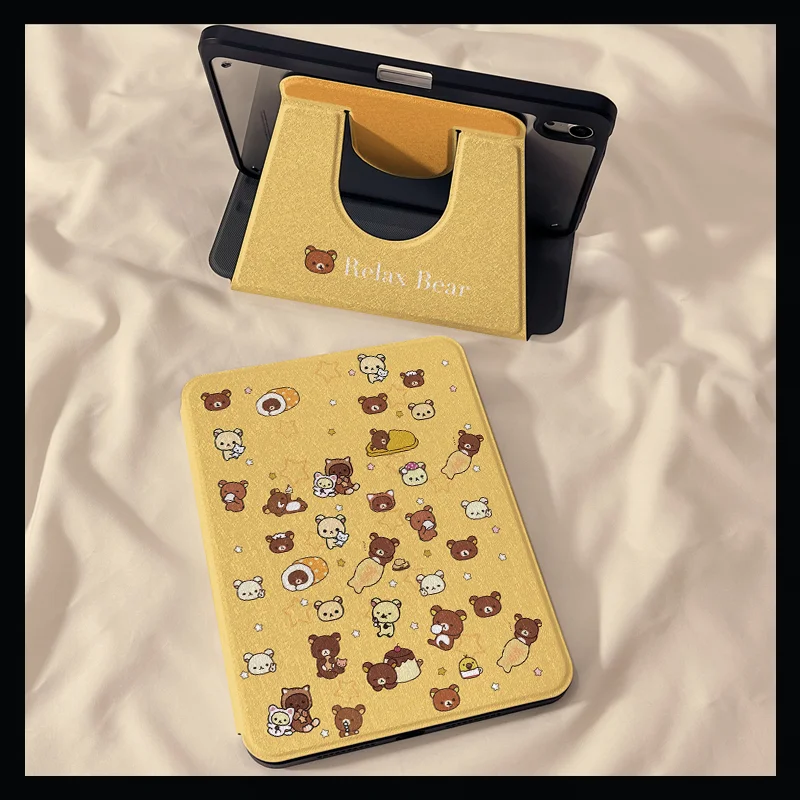 

Kawaii Rilakkuma IPad 11 Tablet Protective Cover Cute Cartoon Anime 360 Rotation IPad Pro 13 Inch Anti Drop Girls Gifts Toys