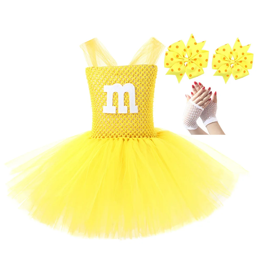 Chocolate Bean M Cosplay Girls Tutu Skirt Cute Dress Party Stage Performance Disguise Costume Children Roleplay Fancy Dress Up