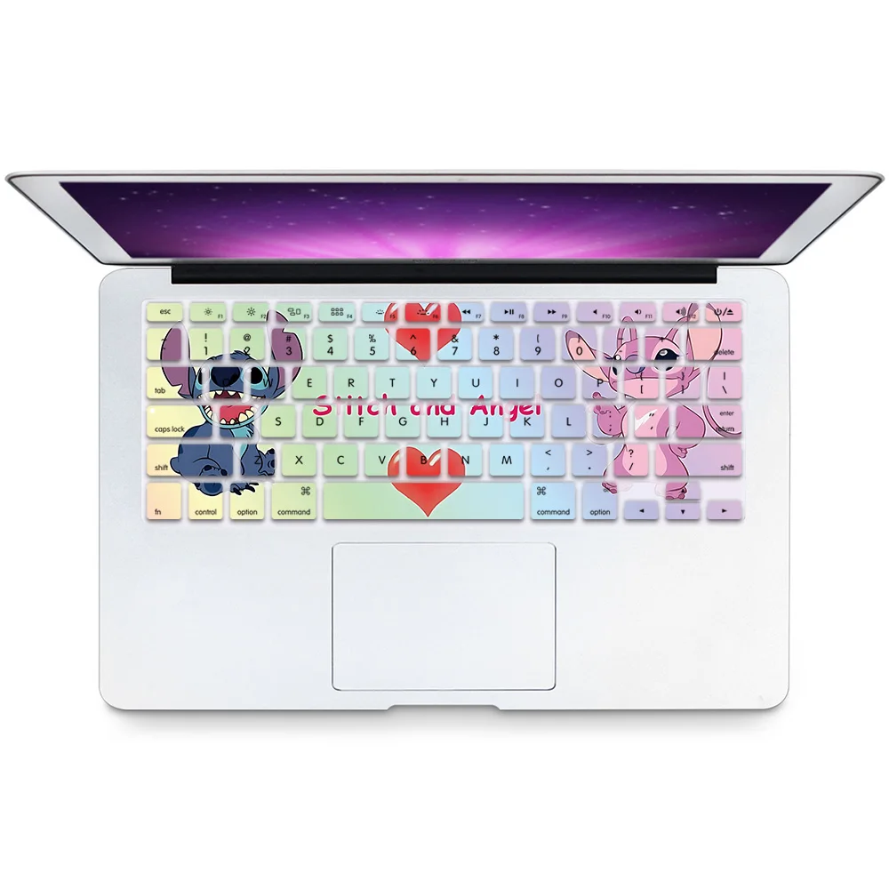 Cute anime couple Stitch US Layout Soft Silicone Keyboard Cover for Macbook pro A1278  A1286 Retina A1425 A1502 A1398 Air A1369