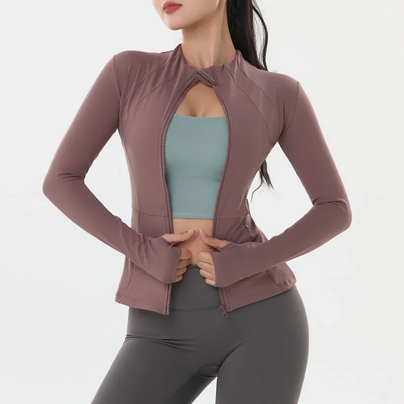 速乾性通気性スポーツジャケット女性のジッパーヨガトップ屋外運動ランニングフィットネス長袖