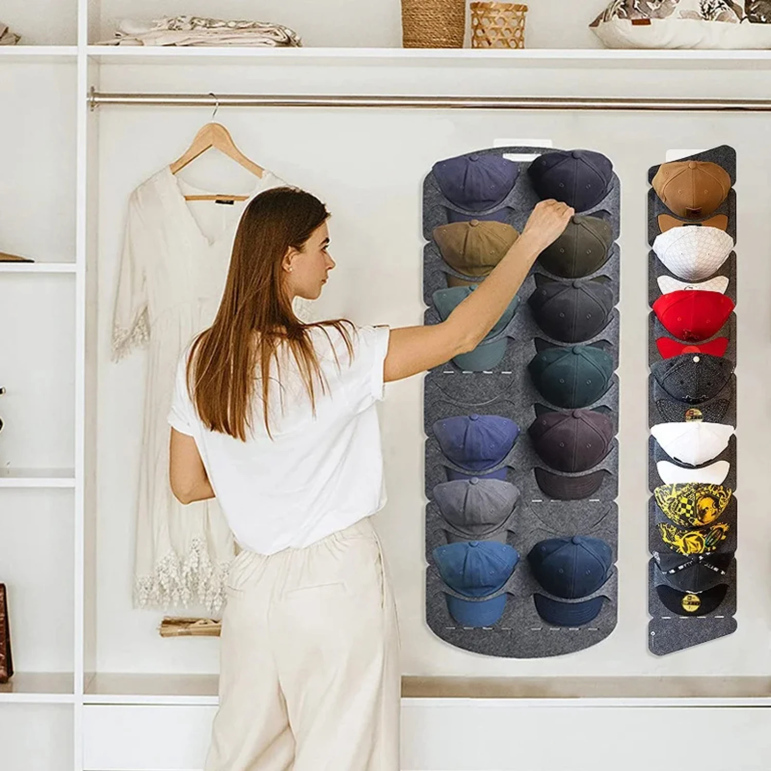 Felt Baseball Hanging Hat Organizers - Space Saving Bedroom Closet Holders - Wall Door Rack for Hats