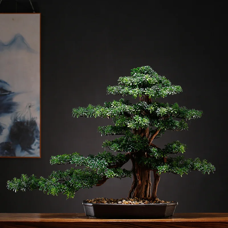 

Simulated Welcome Pine New Chinese Ornament Bonsai Living Room Fake Tree Indoor Green Plant Decoration Entrance Desktop Soft