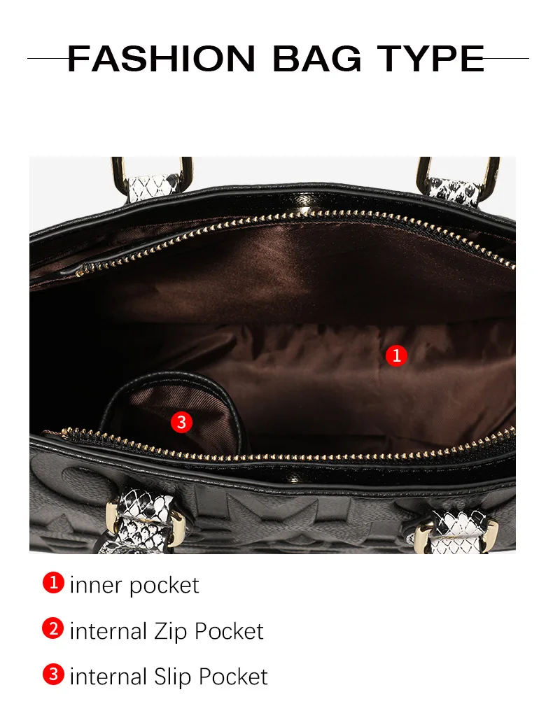 Neue Schlangenmuster-Spliced-Cowhide-Tragetasche für Damen mit Geprägtem Schriftzug, Große Kapazität, Tragbare Umhängetasche – Detail 4