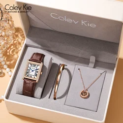 ColevKie Woman Watch Rectangel Leather Strap Waterproof Quartz Watches Ladies Fashion Dress Business Casual Wristwatch Gift Sets