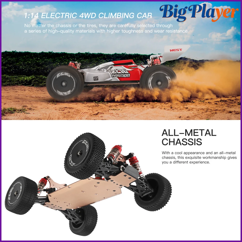 WLtoys 144001 1/14 4WD High Speed RC Racing Car 60KM/H Off-Road Drift Vehicle with Metal Chassis 2.4GHz Remote Control Toy Gift