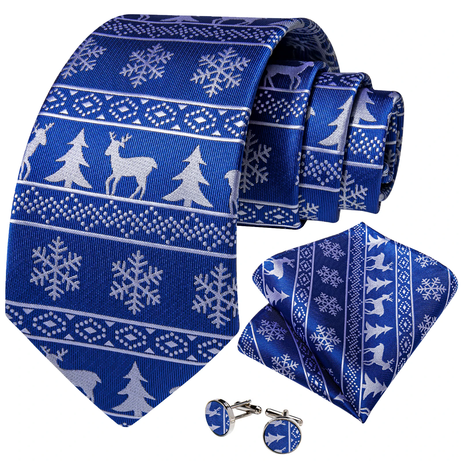 2023 Blue Christmas Ties for Men Family Party Accessories 8cm Tie Set Gift Handkerchief Cufflinks Wholesale Dropshipping