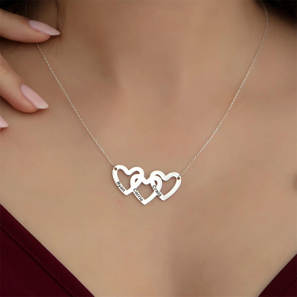 

Engrave Family Names Multiple Heart Necklace Personalized Jewelry Stainless Steel Custom Nameplate Necklaces BFF Birthday Gift