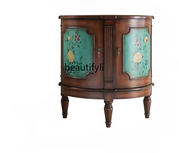 American Style Living Room Retro Painted Aisle Curio Cabinet European Style Semicircle Small Hallway Wall Entrance Cabinet