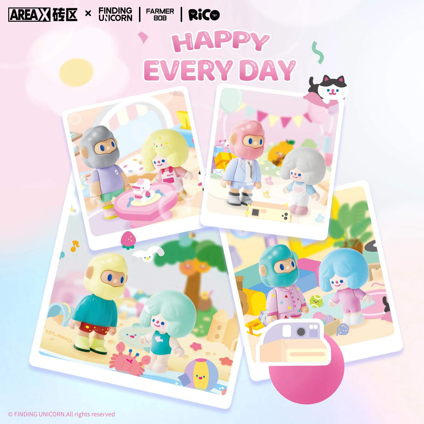 AREAX FINDING UNICORN FARMER BOB RiCO Happy Holiday Assembly Building Blocks Stack Brick Box Desktop Decoration Toys Adult Gifts