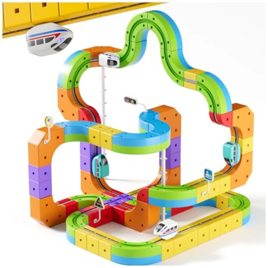 

Upgrade Electric Train Set 3D Infinity Track with Flexible Tracks for Cube Track Train- DIY Railroad Block Toys STEM Gravity-De