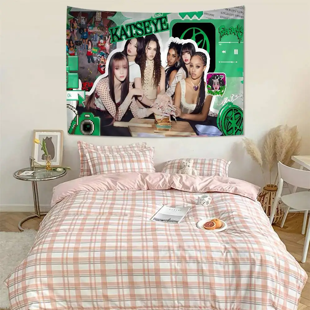 Global Pop Group K-Katseye Chart Tapestry Art Science Fiction Room Home Decor Cheap Hippie Wall Hanging 2