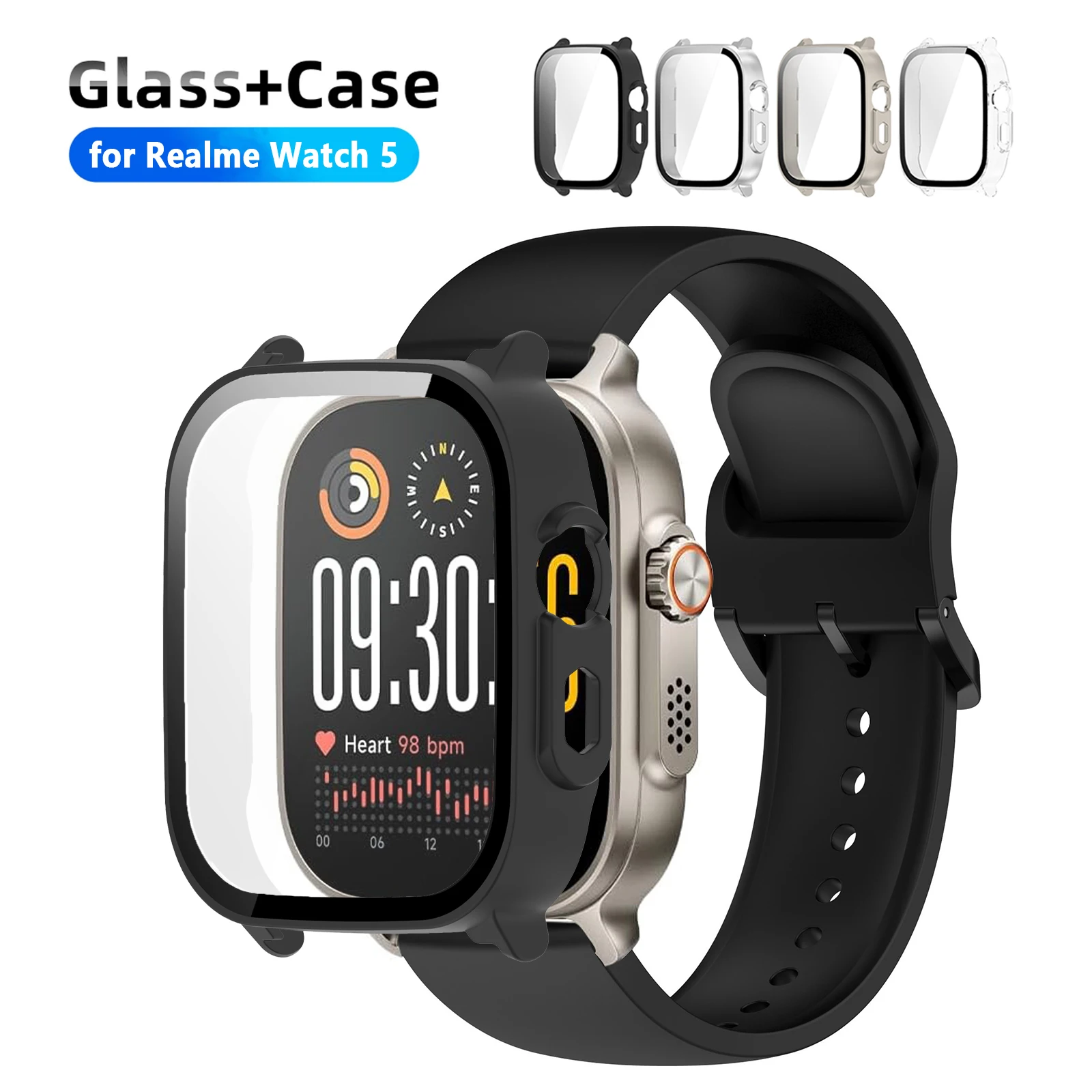 Watch S Realme - Custodia per PC + Vetro Temperato