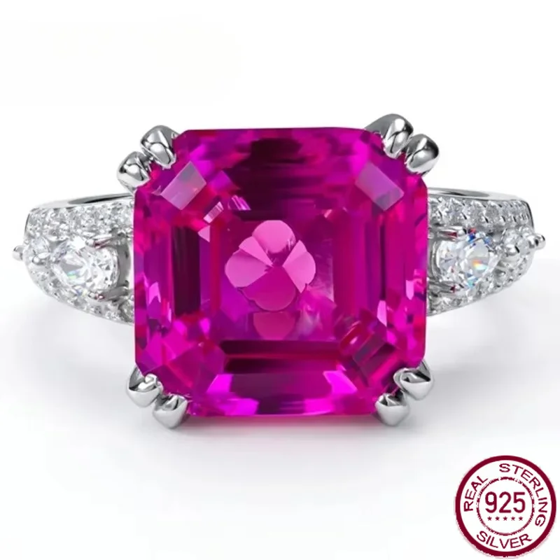 yaranyan-vintage-100-925-sterling-silver-11-11-mm-asscher-cut-lab-sapphire-high-carbon-diamonds gemstone-ring fine jewelry