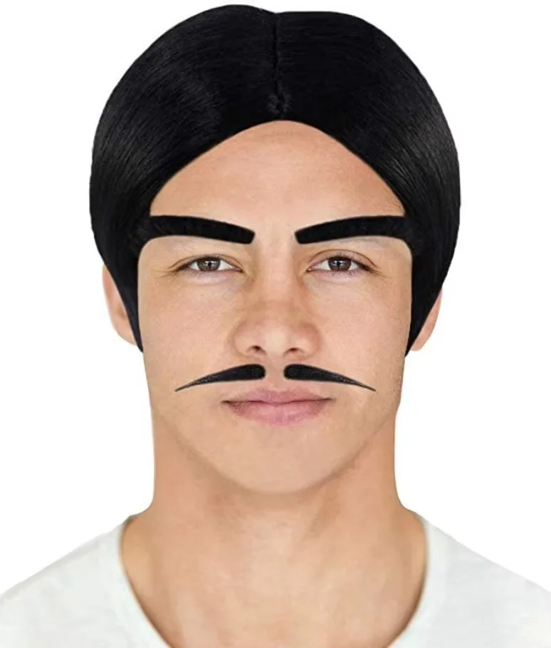 Addams Family Gomez Wigs For Broadway Shows Halloween Cosplay Costume Adult Accessory Vintage Handlebar Moustache Kit For Men