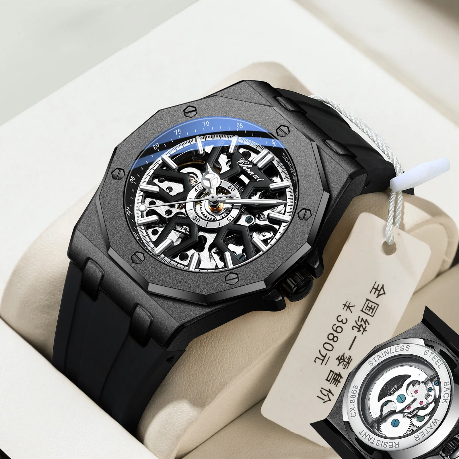 Fashion Tourbillon Mechanical Watch Men Rubber Strap Automatic Movement Luxury Vintage Wedding Watches for Men Waterproof