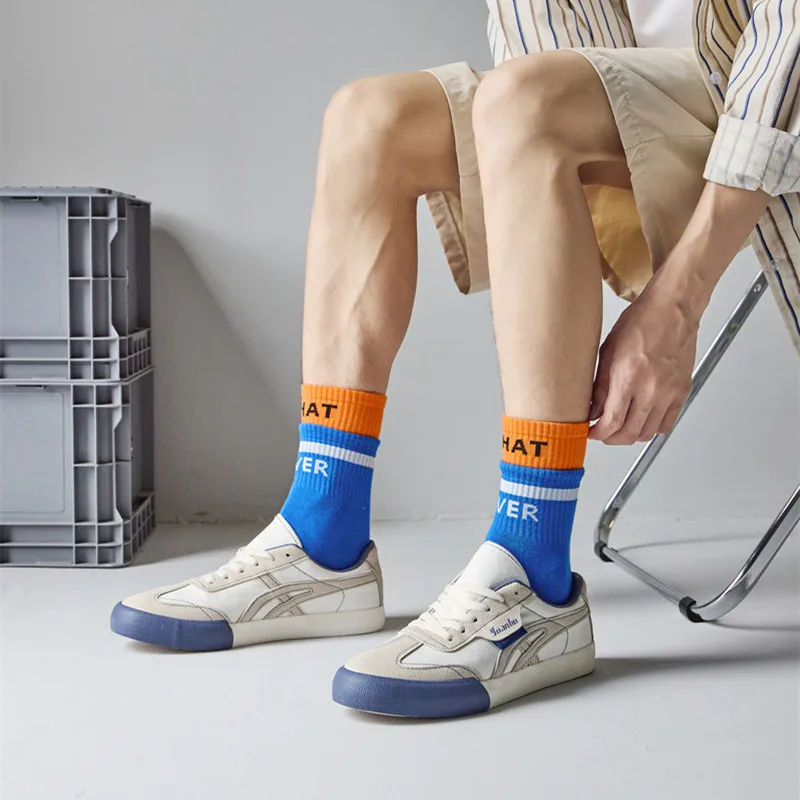 Couple Stockings Double Layer Socks Color Matching Sock Unisex Middle Barrel Sports Socks Breathable Stockings Letter Printing