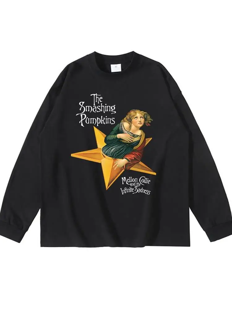Smashing Pumpkins Long Sleeve T-Shirt American Style Versatile Cotton Breathable Fashionable Pumpkin Band Album Cover Design