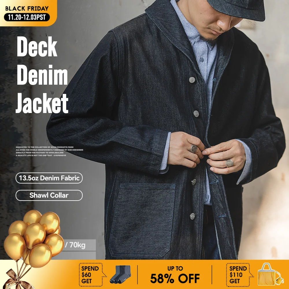 

Maden Washed Denim Jackets for Men Vintage Workwear Coats Cotton Solid Hunting Denim Turn-down collar Casual Jacket Men Clothing