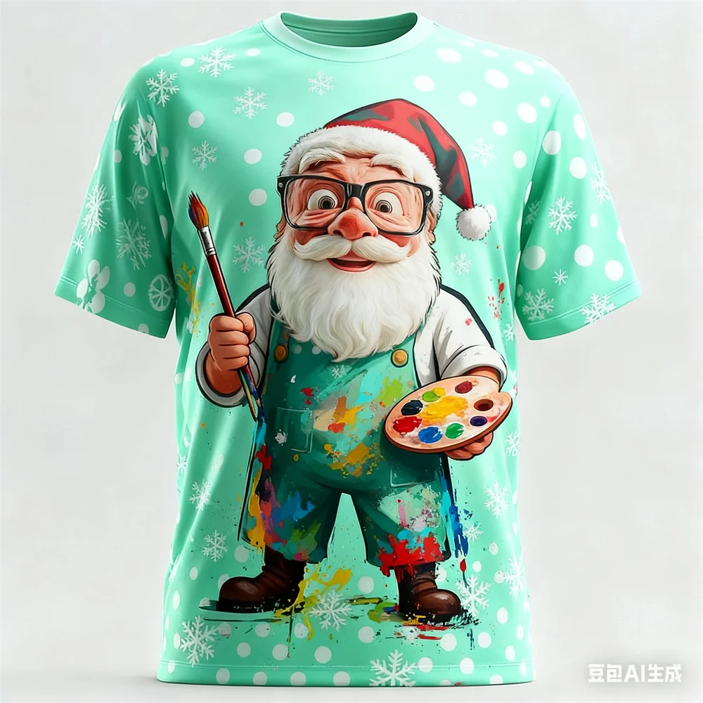 

Funny Santa Claus Print Men's T-shirts Casual O-neck Loose Tops Hip Hop Trend X'mas Clothing Fashion New Year's Short Sleeve Tee
