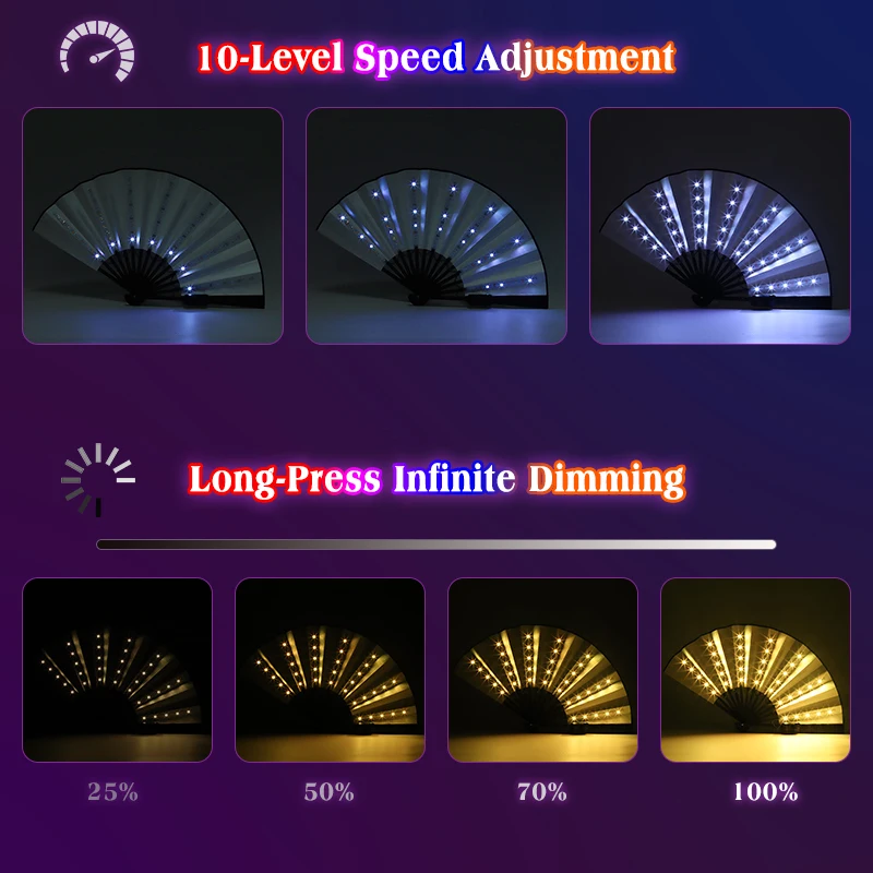 Kipas LED lipat bercahaya kipas menyala dalam gelap Aksesori pertunjukan panggung alat peraga cahaya malam acara pesta dansa