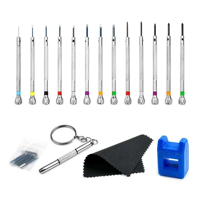 A2UD 13Pcs/set Watchmakers Screwdrivers Set Watch Glasses  Screwdriver Accessories Repair Tools 0.6mm-2.0mm