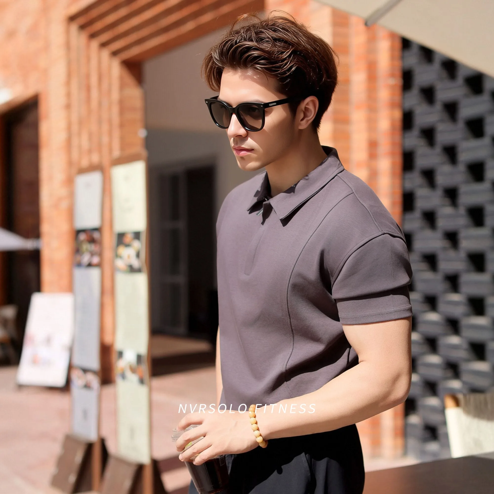 Light Business Series Men's Polo Collar with Hidden Zipper Design to Enhance Body Shape