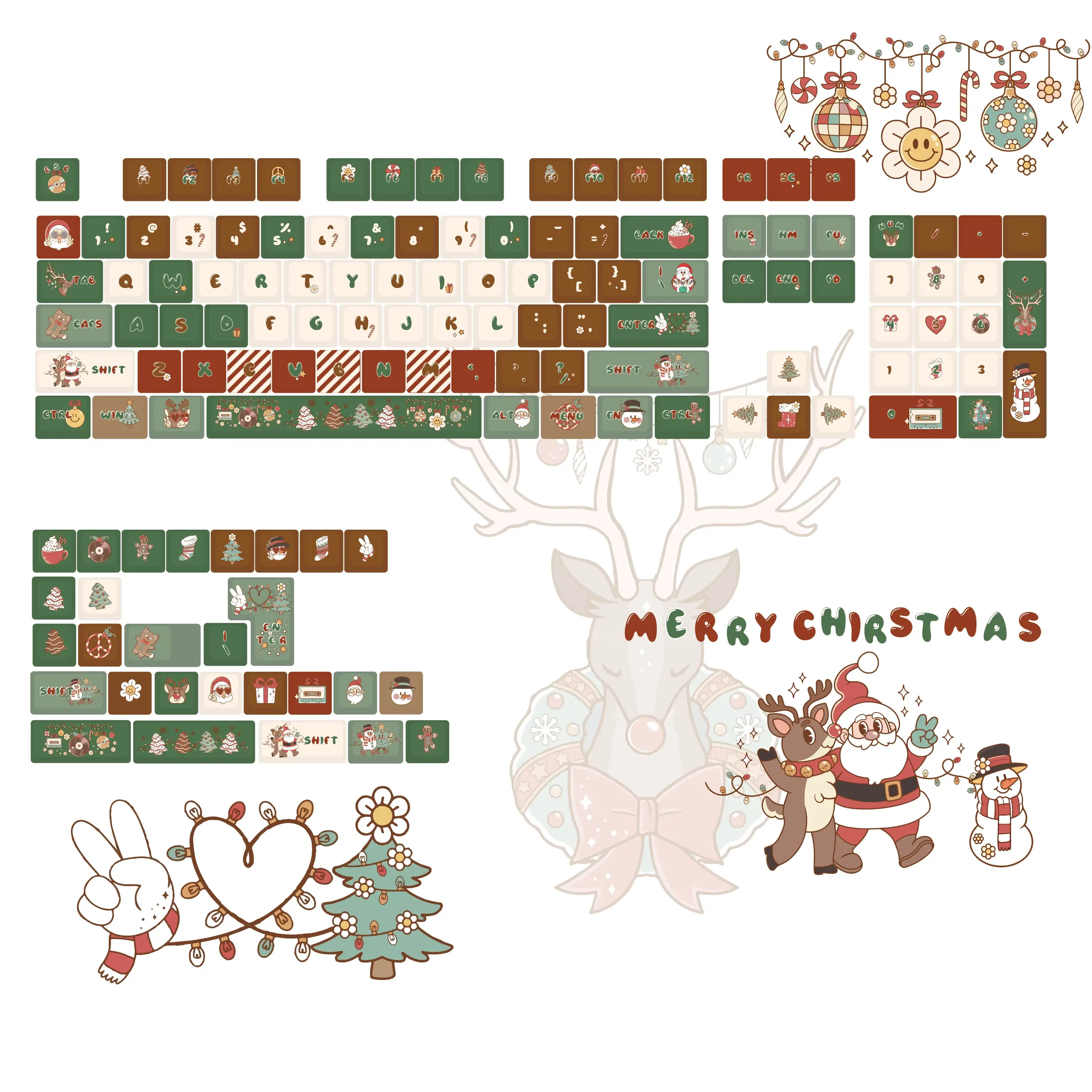 Merry Christmas Keycaps MOA Profile 130 Keys PBT Dye-Sub Christmas Tree Elk Gingerbread Man Santa Keycap Mechanical Keycaps