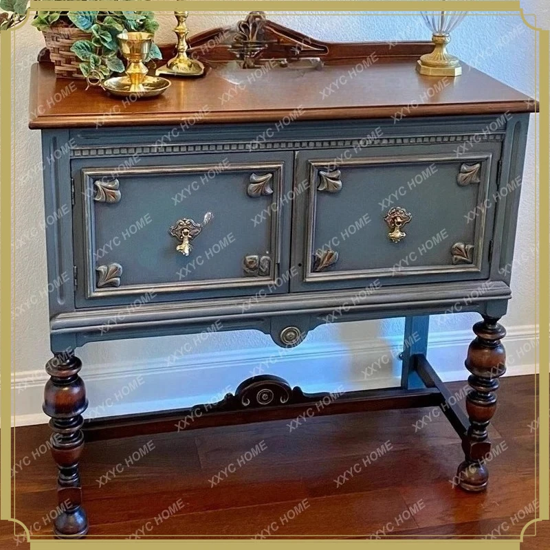 

retro entrance cabinet, facing the door, solid wood aisle, foyer decorative storage