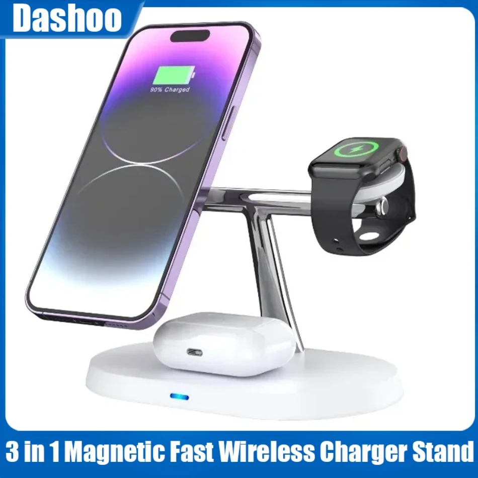 

15 Вт 3 в 1 Магнитная подставка для беспроводной зарядки Держатель для телефона для Magsafe iPhone 12-16 Apple Watch 9 8 7 Airpods Станция быстрой зарядки