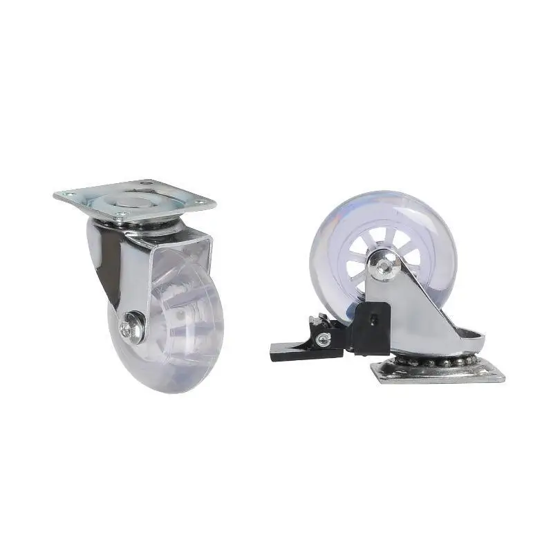 4 Pcs/Lot 3 Inch Casters Pu Transparent Crystal Wheel With Brake Furniture Universal Multi Specification Cabinet Pull