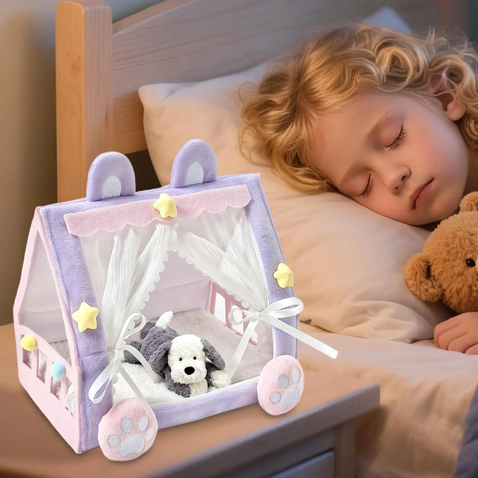 Babypop wieg tent huis miniatuur speelset cadeau voor kinderen meisjes peuters fantasiespel kinderkamer woonkamer speelgoed