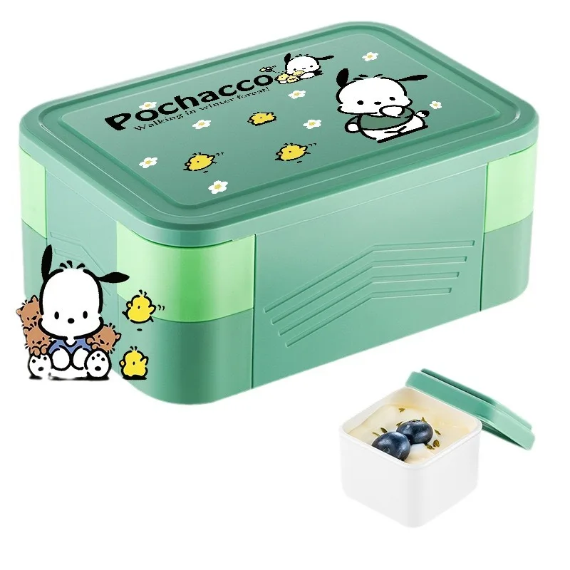 Sanrio-ポータブル漫画弁当箱,漏れ防止容器,電子レンジ対応食品容器,2層,食品,クロミメロディー,1550ml