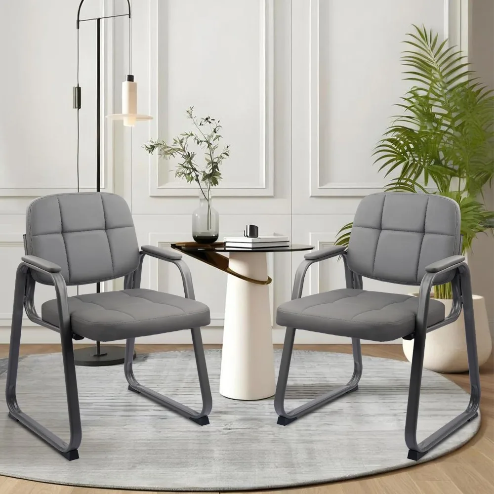 Waiting Room Guest Chair with Bonded Leather Padded Arm Rest for Office Reception and Conference Desk Black with Sled 8 Pack