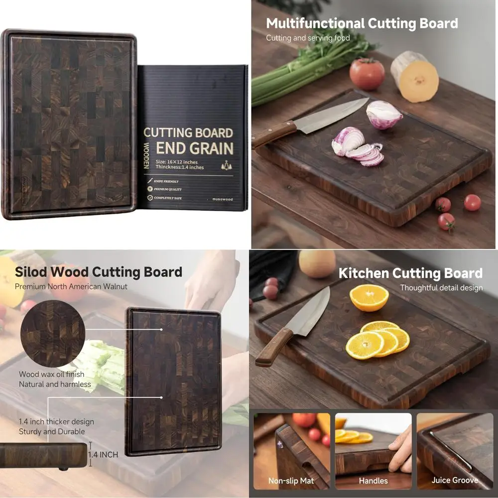 

Большая разделочная доска с зерном из орехового дерева 16x12 дюймов, клетчатый дизайн с ножками, разделочная доска премиум-класса для использования на кухне