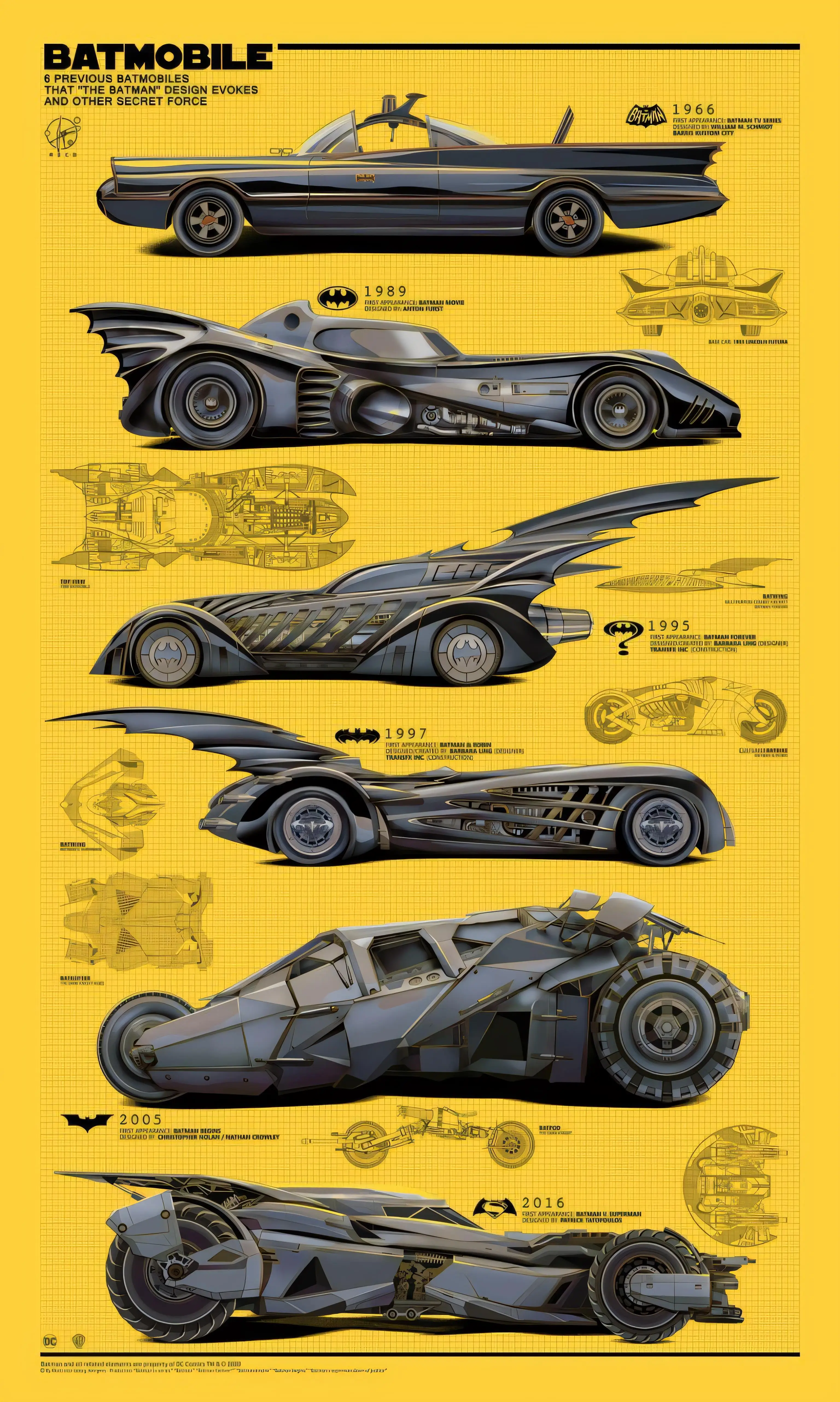 Vintage Batmobile Evolution Tin Sign Poster Aluminum Wall Art Decor 1966-2016 Movie Collectible