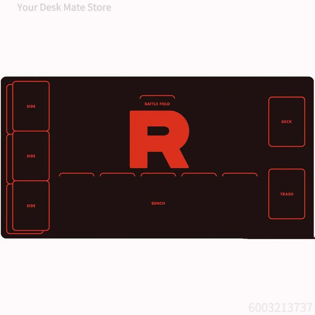 Team Rocket R Logo TCG Playmat Card Game Desk Mouse Pad Waterproof Non-Slip Black Red Gaming Mat