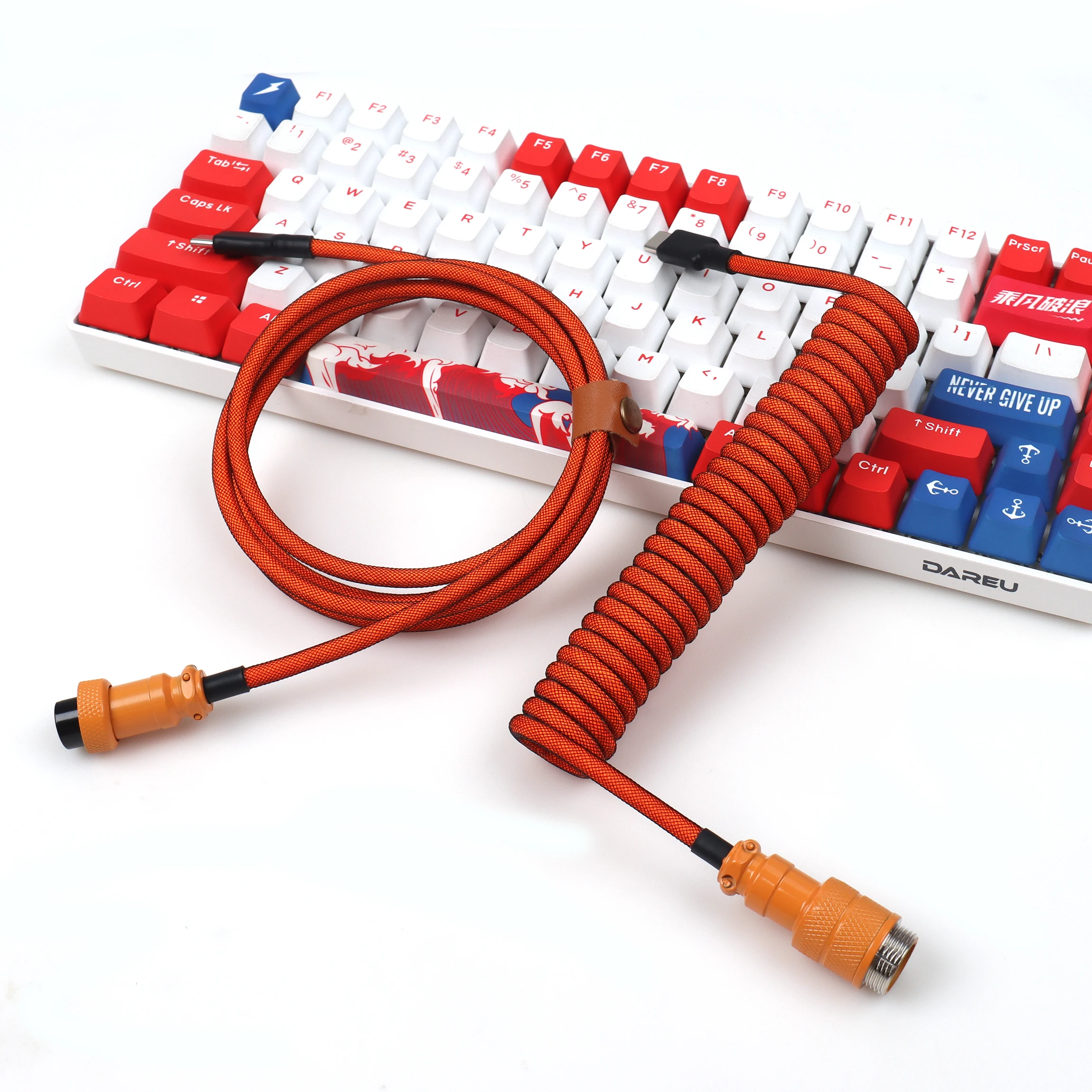 【LANO】Orange Mechanical Keyboard Coiled Cable Type-C to C Port GX16 Aviator Cable Double-Sleeved for Gaming and Desktop Computer
