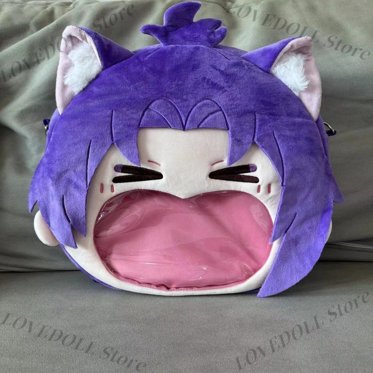 أنيمي الأزرق قفل ميكاجي ريو Kawaii وجه كبير تأثيري فم كبير شفاف itabag حقيبة ظهر الطالب حقيبة ساع حقيبة كتف