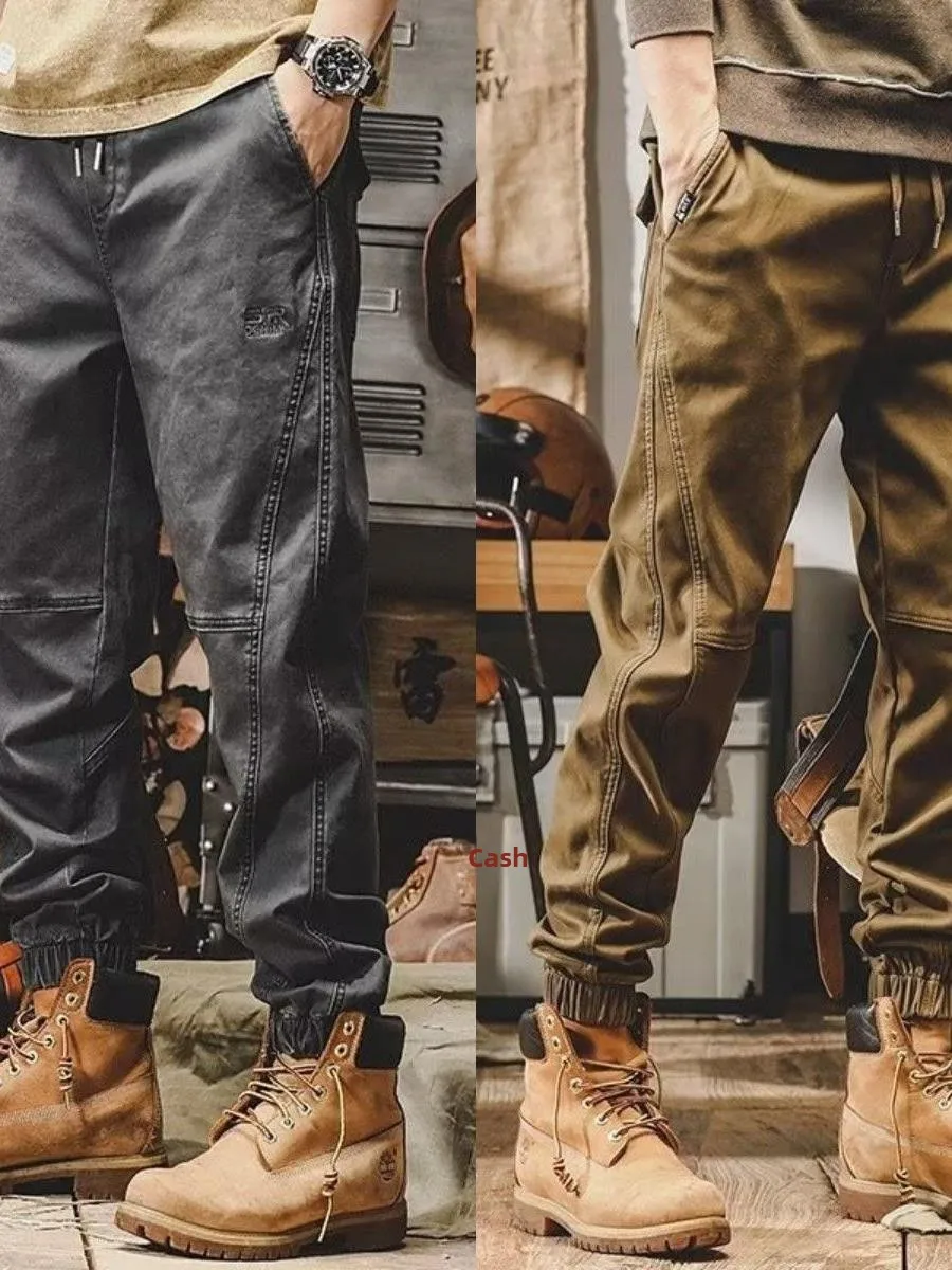 

Мужские повседневные брюки свободного кроя для работы, весна-осень, модные длинные брюки с манжетами, удобные свободные леггинсы в американском ретро-стиле